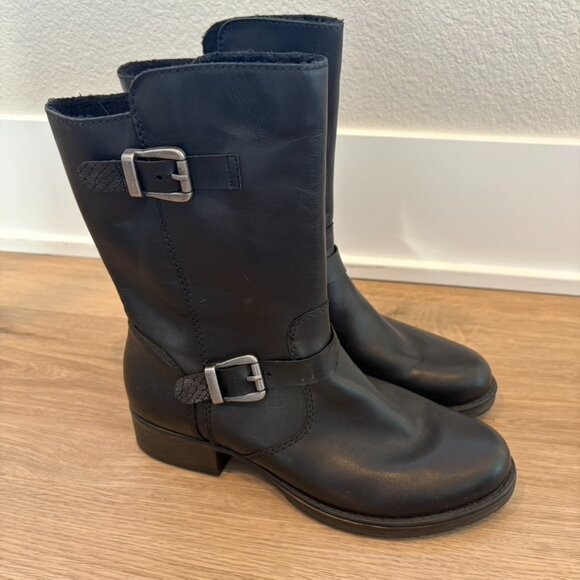 Rieker women black leather zip up boot 38 fleece lined - Picture 1 of 7